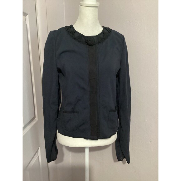 Elie Tahari Jackets & Blazers - Elie Tahari Navy Blue Snap Button Up Lace Collar Jersey Blazer S